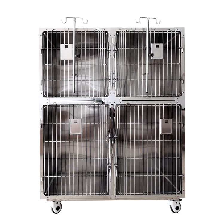 Two-layer four-door dry dog cage