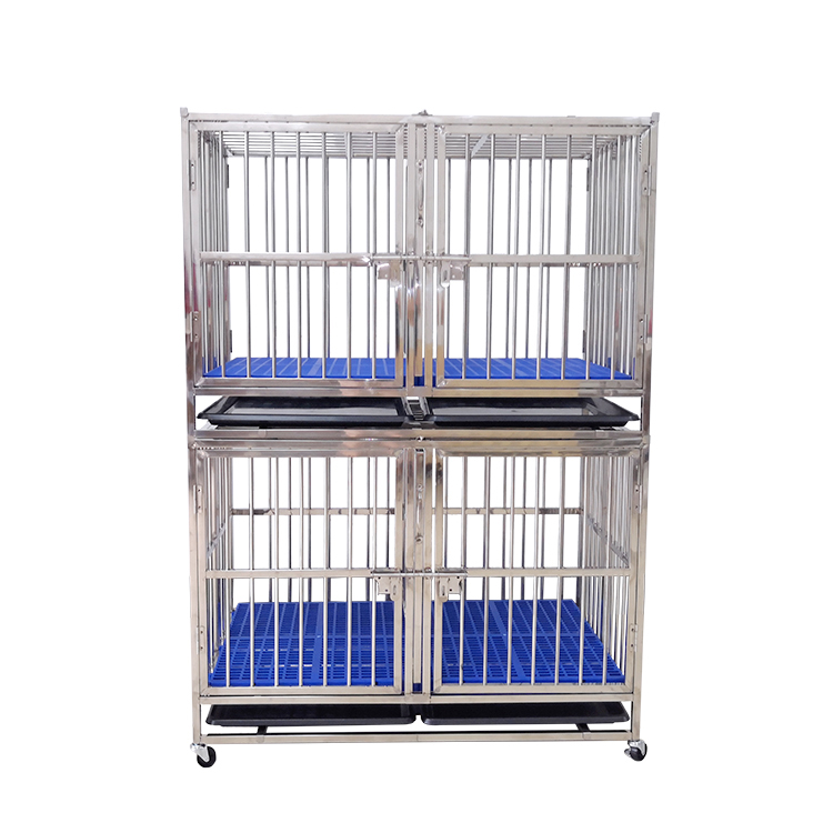 Double layer folding dog cage with baffle