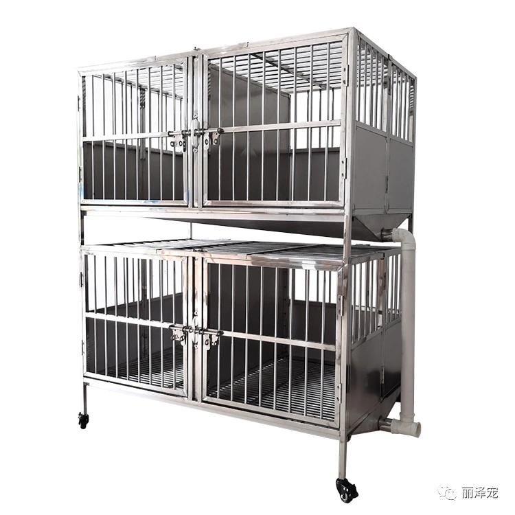 2 storey 4 door - stainless steel dog cage with drainage system