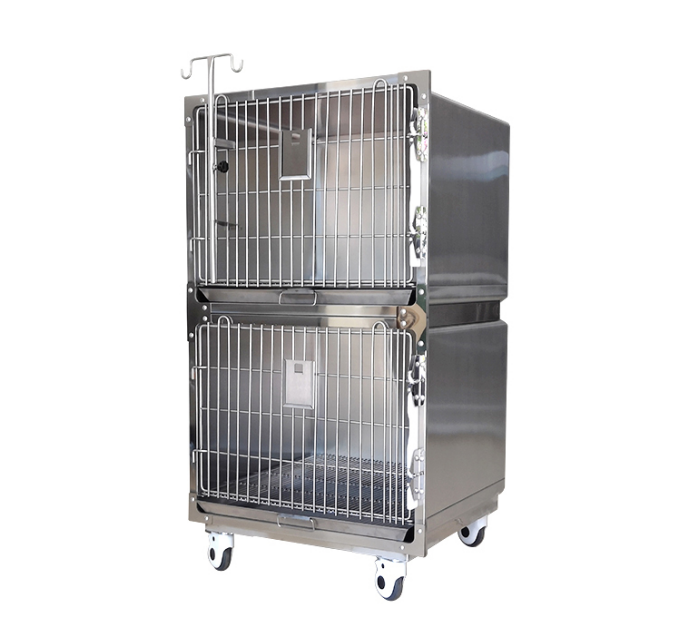 Small 2-door stainless steel veterinary cage