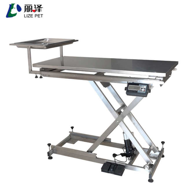 All stainless steel electric lift veterinary clinic table with weighing