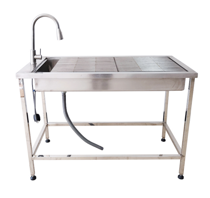 Stainless steel wet veterinary disposal table