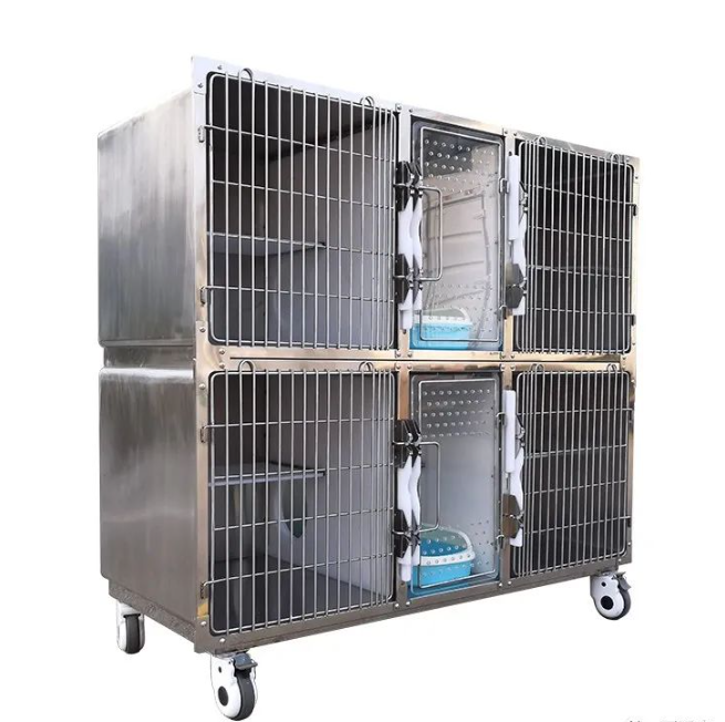 2-story 6-door stainless steel veterinary cat carrier