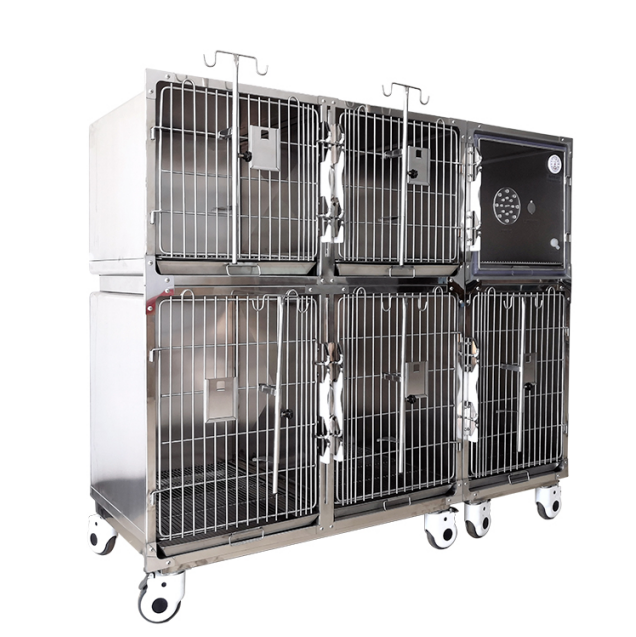 2-story six-door stainless steel veterinary cage