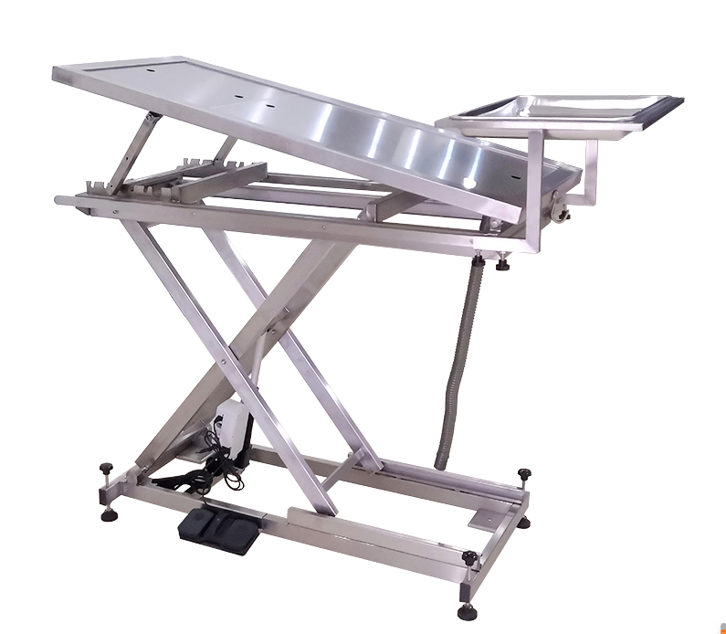 Inlaid single side tilt stainless steel veterinary operating table