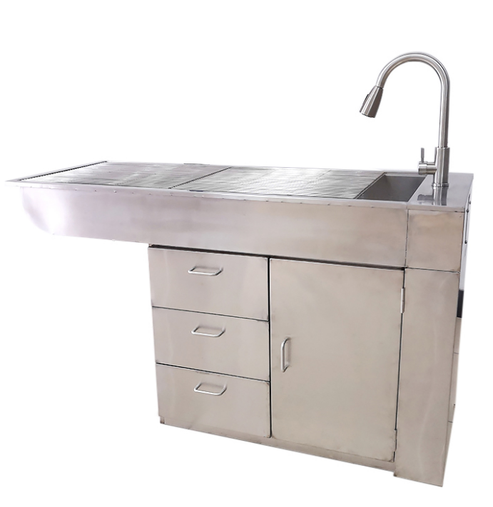 Standard stainless steel wet veterinary disposal table