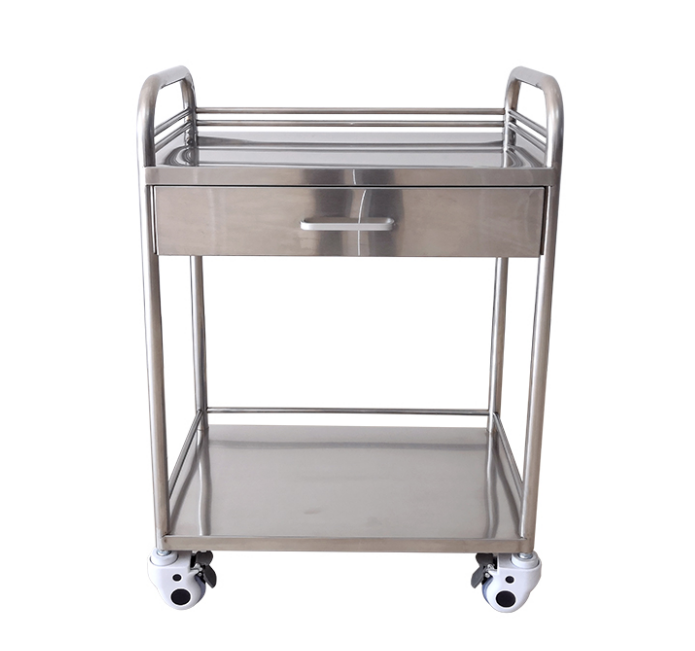 Stainless steel medical assistance cart Veterinarian all stainless steel treatment cart with drawer
