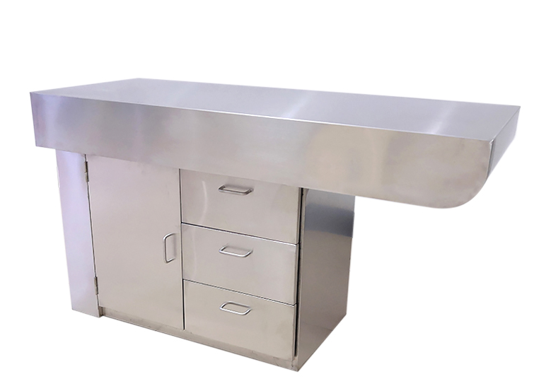 Stainless steel dry veterinary disposal table