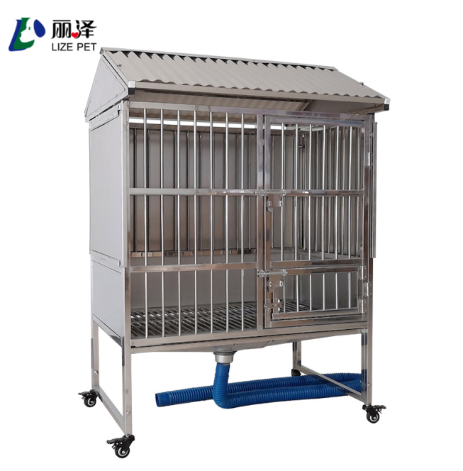 Stainless steel outdoor dog cage with rain protection and sun protection
