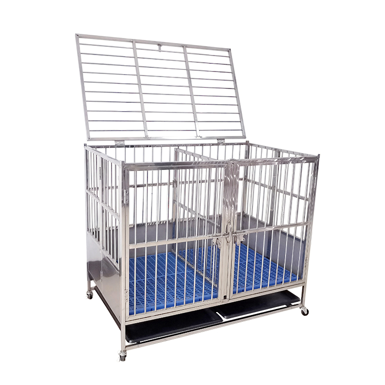 Stainless steel folding pet cage with baffle