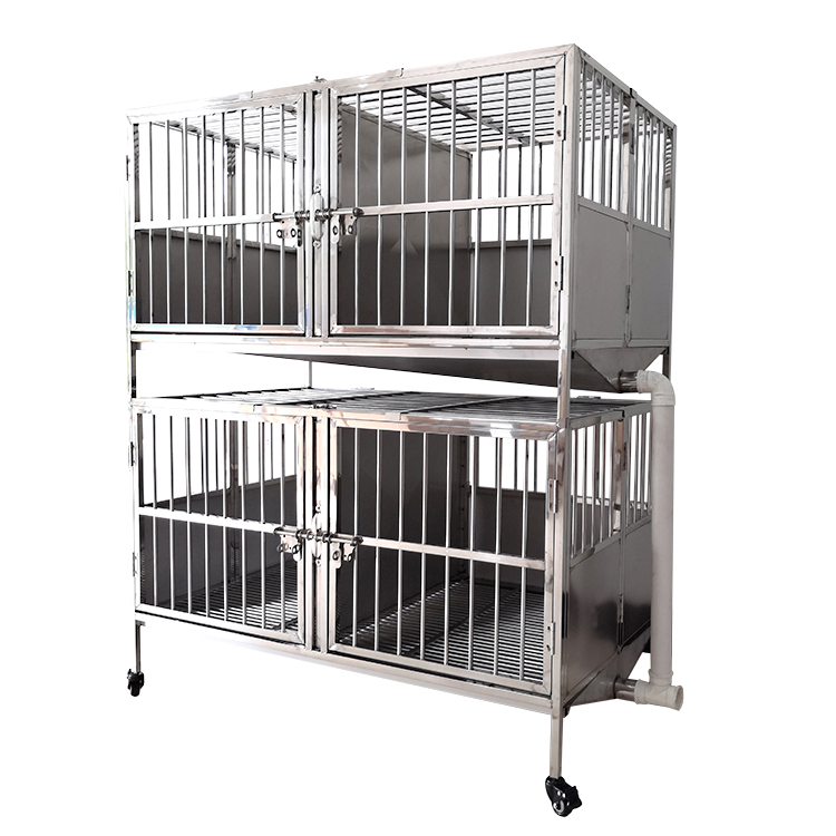 Heavy duty indoor and outdoor double collapsible stainless steel dog cage with drain tray 4 doors with separator in the middle