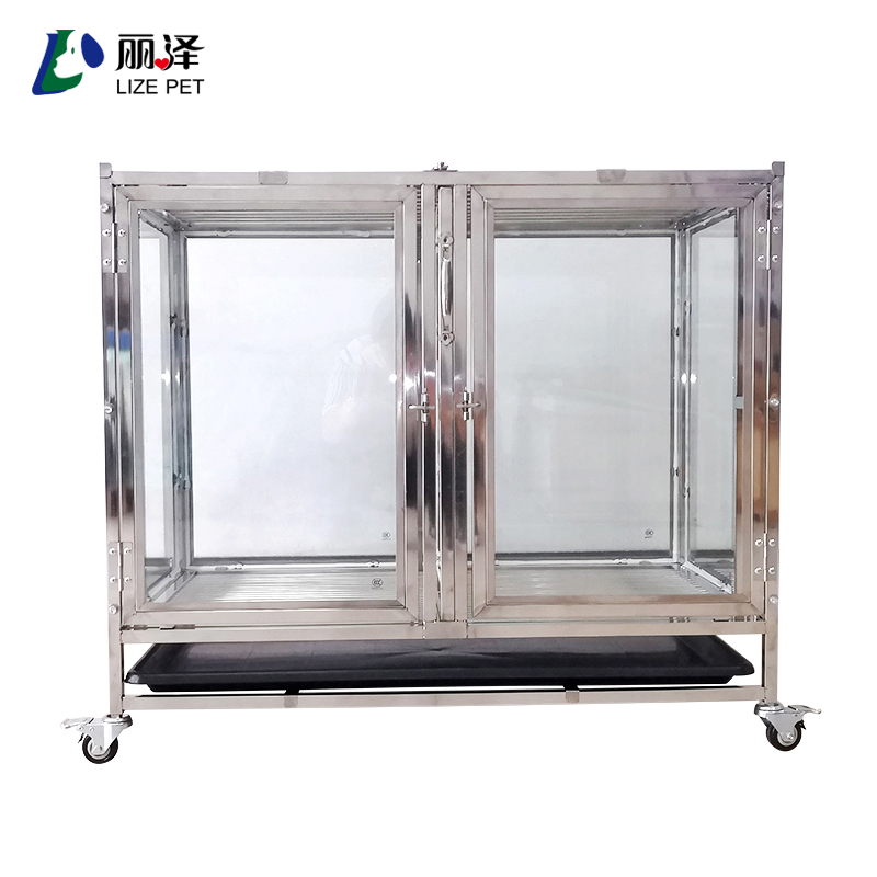 Stainless Reinforced Glass Dog Cage Stainless Steel Largepet Cages Stainless tempered glass pet dog cat Cage