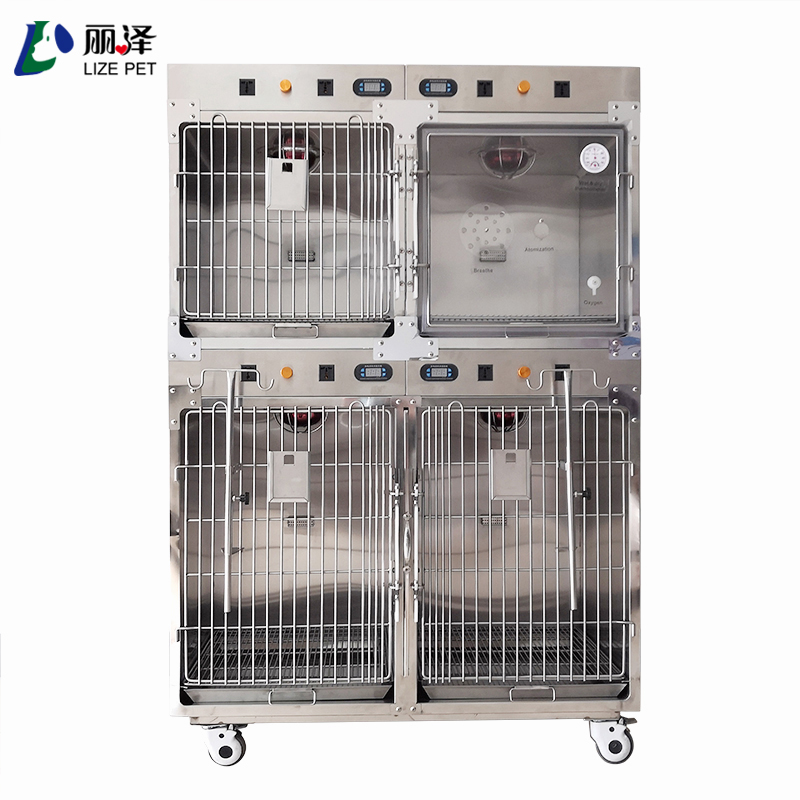 Stainless steel pet clinic cage heating lamp power supply oxygen cabin veterinary cage for pet care in hospital