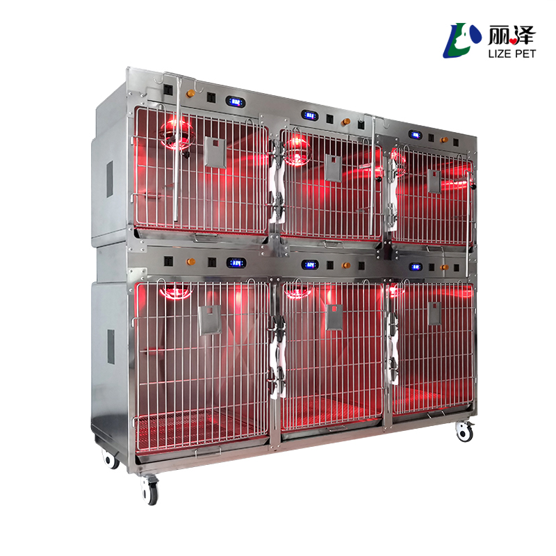 veterinary equipment Heavy Duty Stainless Steel Clinic Use Animal Cage Five House Large Dog Kennel Crate With Wheels