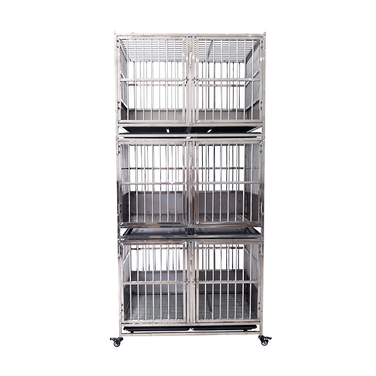 High Quality Pet Shop Dog Cat Feeding 3 Layers Stainless Steel Pet 6 Doors Veterinary Cage Animal Folding Cage