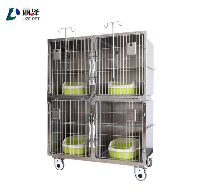 Stainless steel 2 story 4 door - dry cat carrier with litter box