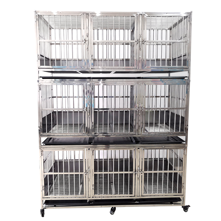 High Quality Pet Shop Dog Cat Feeding 3 Layers Animal Folding Cage 6 Doors Veterinary Stainless Steel Pet Cage