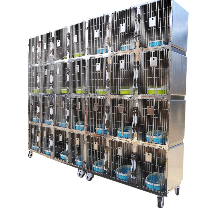 Vet equipment Cage Sustainable Button 28 Cages Silver Stainless Steel Room Veterinary Clinic Animal