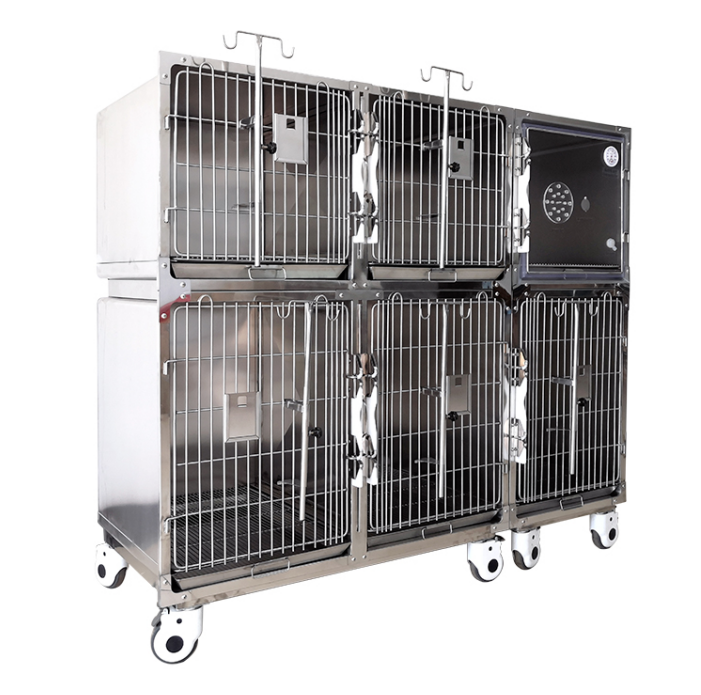 LIZE PET Stainless steel two-storey 6-door combined veterinary cage