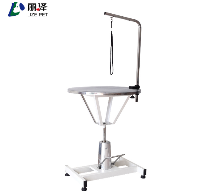 Pet hydraulic grooming table - stainless steel round surface