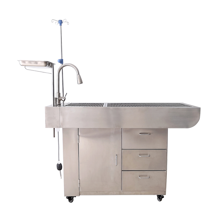 Vet Clinic Multifunctional Stainless Steel Pet Disposal Surgical Table With Facuets Pet Preparation Table