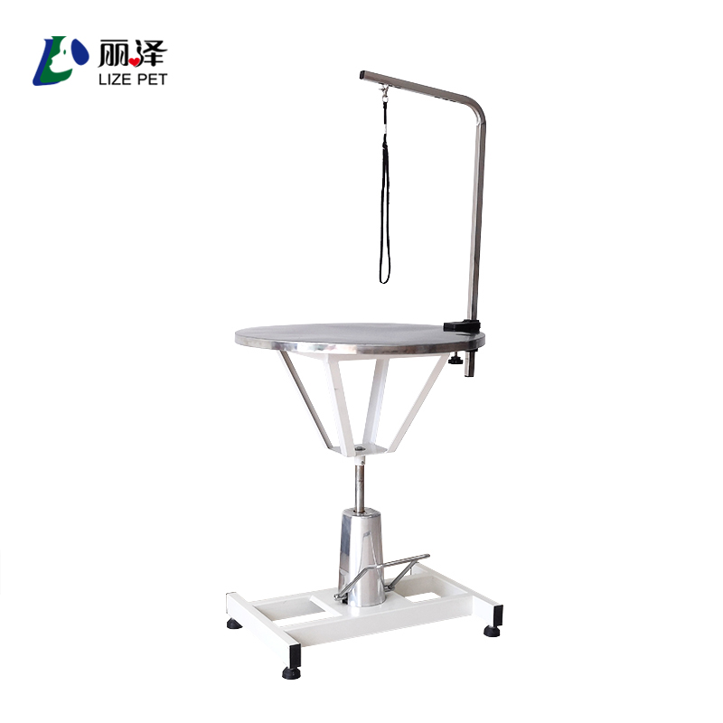 LIZE Round Table Hydraulic Lift Pet Grooming Table Stainless Steel Silver Brushes Sustainable Grooming Tables