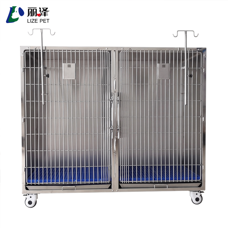 Customizable stainless steel single layer veterinary cage with plastic pad