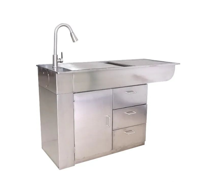 Stainless steel wet veterinary disposal table