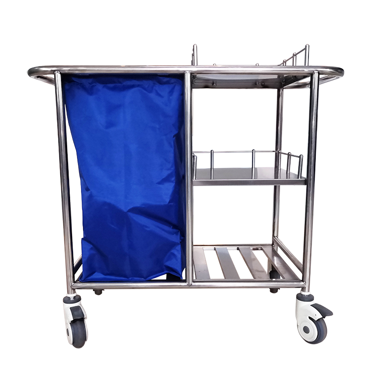 Stainless Steel Practical Hospital Used Movable Dirty Laundry Collecting Trolley With Shelves