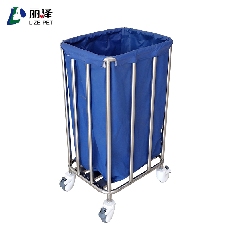 LIZE PET Veterinary Stainless steel medical cart dirty clothes storage car Waterproof Oxford cloth bags for hospitals and clinic