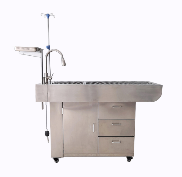 Stainless steel multi-functional wet veterinary disposal table