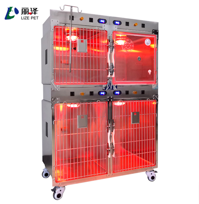 Stainless steel dry electric heating lamp foster cage Veterinary oxygen chamber cage