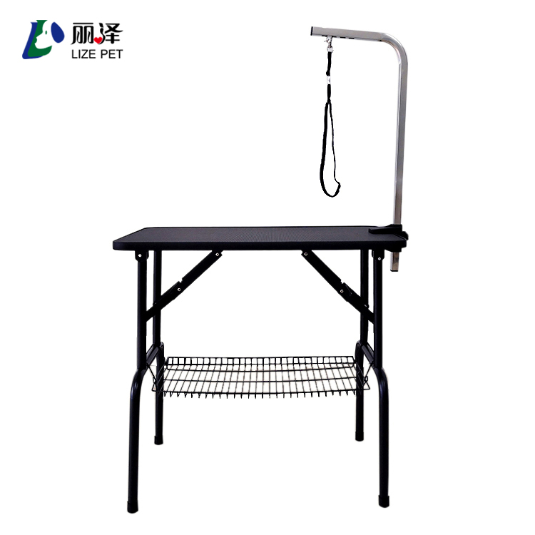 wholesale black iron coating leg folding pet grooming table with nylon clamp and arm