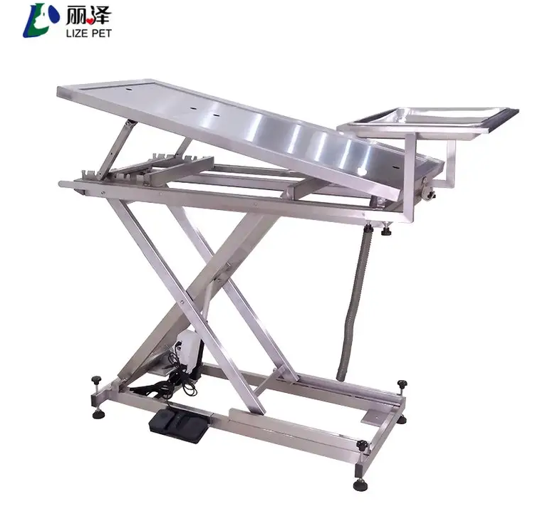 Electric lift inclined stainless steel clinic table with inlaid surface for pet dogs and cats